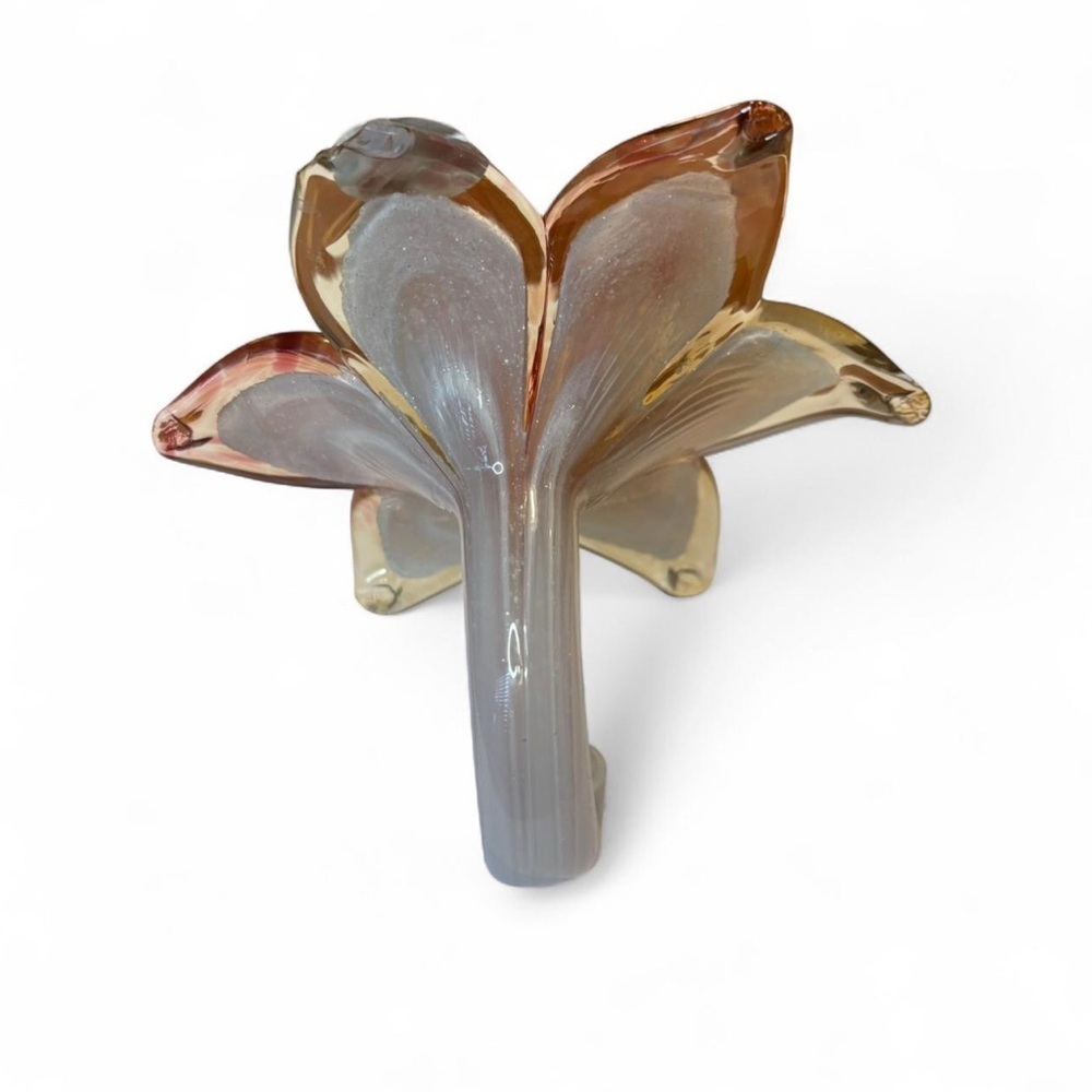 Murano Glass Flower Art Sculpture Italy Hand Blown Gold Flecks Pink Clear Chip - Picture 4 of 4